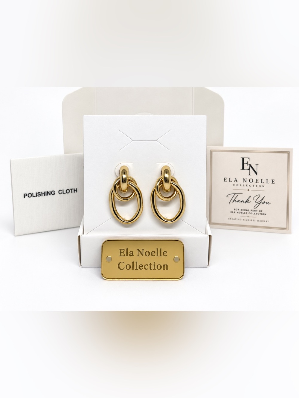 Ela Noelle Gold-Tone Interlocking Oval Link Drop Earrings